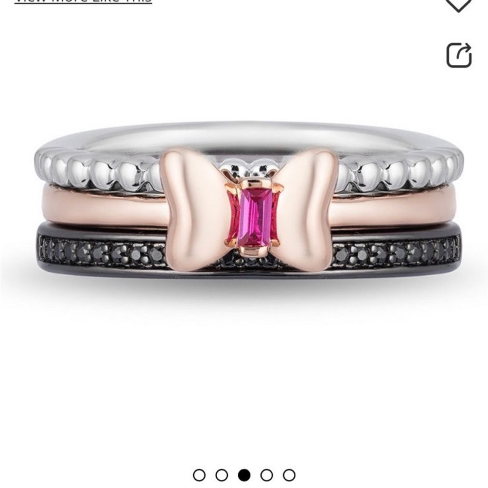 Disney Women's Pink and Silver Bow Ring Trio - Picture 3 of 8